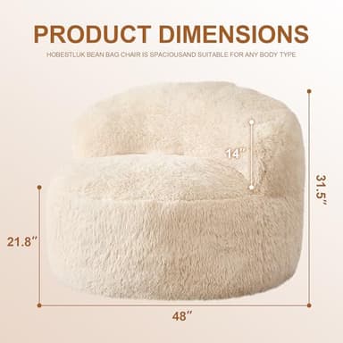 Hobestluk Bean Bag Chair Giant Bean Bag Chairs for Adults Big Adult Bean Bag Chair with Foam Filler Large Beanbags with Stuffed Back Lazy Sofa, White-Oversize - Image 2