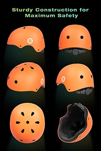 XJD Kids Bike Helmet,Multi-Sport Protective Gear Set for 3-5-8-14 Years Boys Girls with Knee and Elbow Pads Wrist Guards fit Roller Skates,Cycling,Skateboarding,Skating Scooter (Orange, Medium) - Image 2