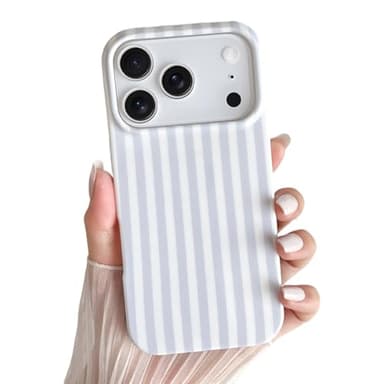Yeddabox for iPhone 17 Pro Case Cute Striped Phone Case Soft TPU Slim Shockproof Phone Cover for Women Girls, Blue and White - Image 1