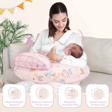 AMASKY Nursing Pillow, Breastfeeding Pillows, with Removable Pillow Cover, Ergonomic Nursing Essentials for Bottle Feeding, Machine Washable, Pink - Image 3