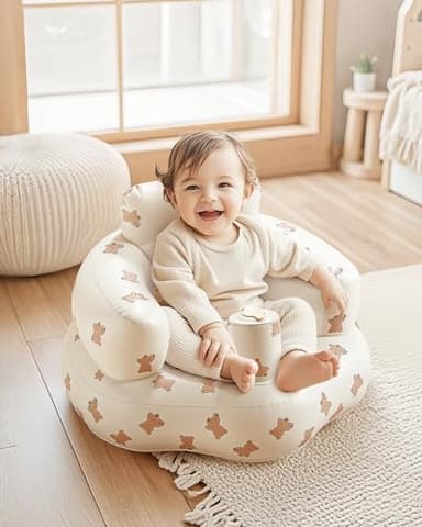 Babygreat Inflatable Baby Seat for 3-36 Months, Portable Blow Up Support Seat with Built-in Air Pump, Learning to Sit & Feeding Chair for Infants & Toddlers (Bear) - Image 2