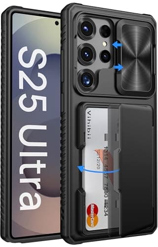 Vihibii for Samsung Galaxy S25 Ultra Case with Card Holder (4 Cards), [RFID Blocking] & Slide Camera Cover & Military Grade Drop Protection, Heavy Duty Wallet Cover for Samsung Galaxy S25 Ultra, Black - Image 1