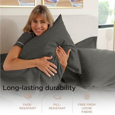 Threadmill Queen Bed Linen Set, 400 Thread Count Egyptian Cotton, Deep Pocket, Cooling Damask Jacquard, Dark Grey, 4 Piece Set - Image 4