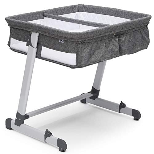 Simmons Kids By The Bed City Sleeper Bassinet for Twins - Adjustable Height Portable Crib with Wheels & Airflow Mesh, Grey Tweed - Image 1