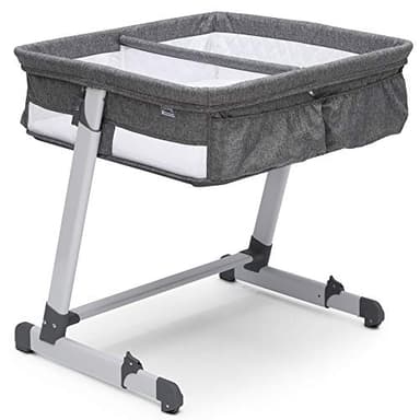 Simmons Kids By The Bed City Sleeper Bassinet for Twins - Adjustable Height Portable Crib with Wheels & Airflow Mesh, Grey Tweed - Image 1