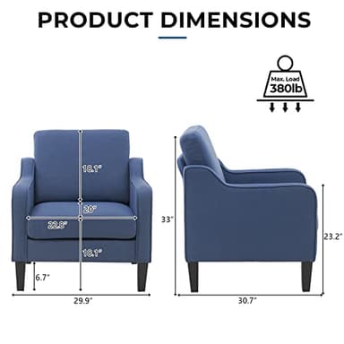 VINGLI Modern Accent Chairs Set of 2, Blue Living Room Chairs Comfy Armchair for Bedroom, Upholstered Sofa Chair Reading Chair for Small Spaces, Apartment, Waiting Room - Image 2
