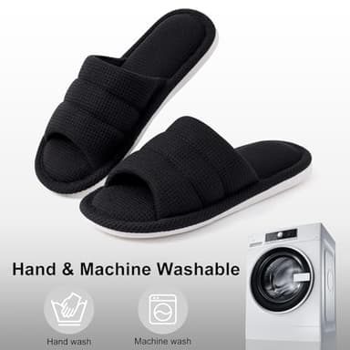 shevalues Summer House Slippers for Women Men Breathable Waffle Indoor Slippers Slip-on Open Toe Home Shoes, Black 11-12 Women Men/9.5-10.5men - Image 6