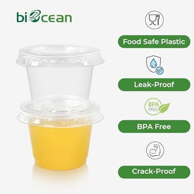 biocean Plastic Portion Cups with Lids (1oz-100CT) Jello Shot Cups with Lids Jello Shot Cups Condiment Cups Salad Dressing Containers for Jams, Honey, Sauce - Image 2