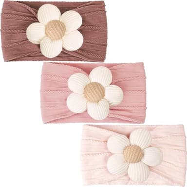 CÉLLOT Baby Flower Headbands Baby Girls Nylon Headbands Baby Essentials Stretchy Hairbands Handmade Hair Accessories for Newborn Infant Toddlers Kids (Pink,Cameo,Salmon) - Image 9