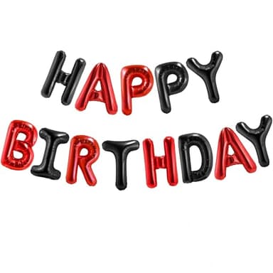 CANREVEL Happy Birthday Banner 13pcs 16 Inch Mylar Foil Letters Sign Balloons Birthday Party Decorations for Kids and Adults - 3D Black Red - Image 1