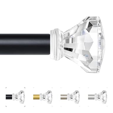 TVWOO Black Decorative Crystal Curtain Rods 36 to 88 Inch:Heavy Duty Adjustable Window Curtains Rods for Living Room Bedroom,Matte Black Modern Acrylic Drapery Rod with Clear Bling Diamond Finials - Image 1