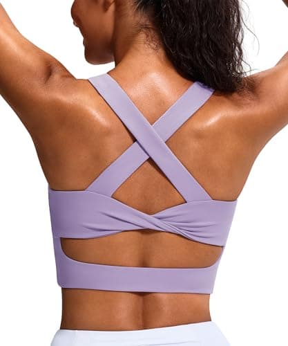 JOYSPELS Sports Bras for Women Extra Comfort Criss-Cross Back Padded Workout Tops for Women Medium Support Light Purple - Image 1