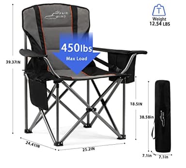 FAIR WIND 2 Pack Oversized Fully Padded Camping Chair with Lumbar Support, Heavy Duty Cooler Bag Fold Chair Support 450 LBS - Image 2