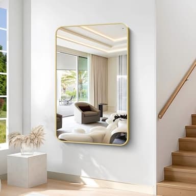 CIVENO 55"x36" Gold Bathroom Mirror, Large Rectangle Mirror, Rectangular Wall Mirror, Rounded Corner Vanity Mirror with Aluminum Metal Frame for Bathroom Bedroom Living Room Horizontal/Vertical - Image 5
