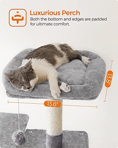 Feandrea Cat Tree, 56.3-Inch Cat Tower for Indoor Cats, Multi-Level Cat Condo with 4 Scratching Posts, 2 Perches, Hammock, Cave, Light Gray UPCT161W01 - Image 4