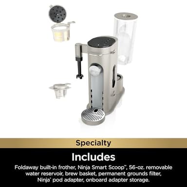 Ninja Pod & Grounds Specialty Single-Serve Coffee Maker, K-Cup Pod Compatible, Brews Grounds, Compact Design, Built-In Milk Frother, 56-oz. Reservoir, 6-oz. Cup to 24-oz. Mug Sizes, Stone, PB051ST - Image 10