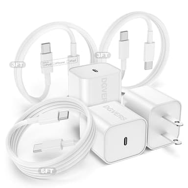 DGVERS Fast Charger for iPhone 17 16 15 Charger Fast Charging 3Pack, 3+3+6ft USBC to USBC Cable Cord &20W Type C Block for iPhone 17/17 Air/17 Pro Max/17 Pro/16 15 Pro Max/Pro/Plus,iPad Pro/Air/Mini - Image 1