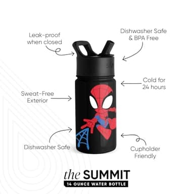 Simple Modern Kids Summit Water Bottle with Straw Lid | Marvel Spider Man 14oz Stainless Steel Cup Insulated Tumbler for Toddlers, Boys, School | Spidey Kid - Image 5