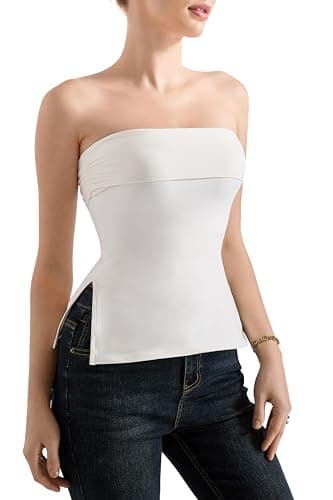 SUUKSESS Women Double Lined Going Out Trendy Tube Tops Side Split Sexy Strapless Tank Tops (White,S) - Image 4