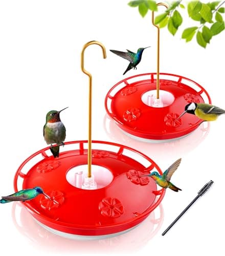 eWonLife Hummingbird Feeder for Outdoors, 2 Pack, Leak-Proof, Easy to Clean and Refill, Saucer Humming Bird Feeder Plastic, Including Hanging Hook, with 5 Feeding Ports (16 Ounce/Pack) - Image 1