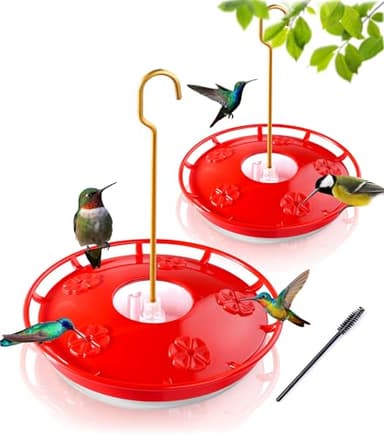 eWonLife Hummingbird Feeder for Outdoors, 2 Pack, Leak-Proof, Easy to Clean and Refill, Saucer Humming Bird Feeder Plastic, Including Hanging Hook, with 5 Feeding Ports (16 Ounce/Pack) - Image 1