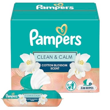 Pampers Wipes, Clean & Calm, Cotton Blossom Scent, 336 Wipes Total (6X Pop-Top Packs) - Image 1