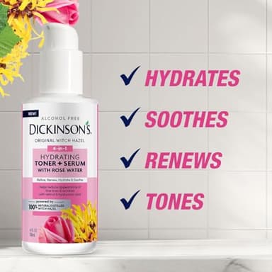 Dickinson's Original Witch Hazel Hydrating Toner + Serum with Rose Water | 100% Natural Distilled Witch Hazel | Alcohol-Free | Hydrates, Tones, Renews, and Soothes Skin | 4 Fl Oz - Image 2