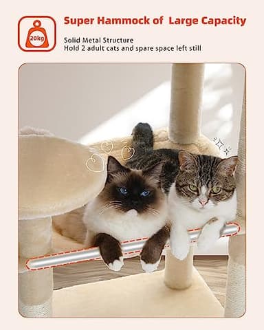 PETEPELA 56.3 Inches Multi-Level Cat Tree Cat Tower with Sisal Covered Scratching Posts, Comfort Condo, Extra Large Hammock and Plush Perches Beige - Image 2