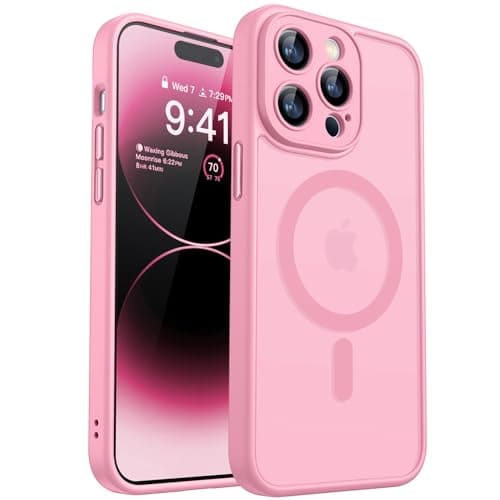 CANSHN Magnetic Compatible with iPhone 14 Pro Max Case, Upgraded [Full Camera Protection] [Compatible with Magsafe] [Translucent Matte] Shockproof Protective Phone Case Cover 6.7 Inch - Pink - Image 1