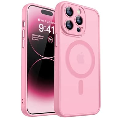 CANSHN Magnetic Compatible with iPhone 14 Pro Max Case, Upgraded [Full Camera Protection] [Compatible with Magsafe] [Translucent Matte] Shockproof Protective Phone Case Cover 6.7 Inch - Pink - Image 1