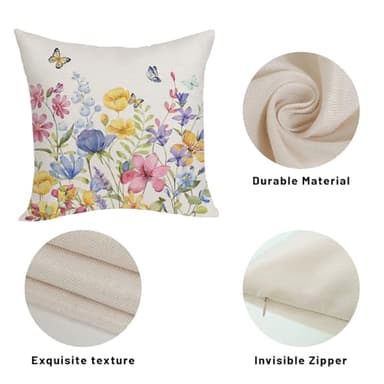 OFIRD Spring Pillow Covers 20x20 Pack of 2 Colorful Floral Butterfly Throw Pillow Covers,Spring Summer Floral Pillowcase Rustic Farmhouse Decorative Linen Cushion Case for Home Sofa Indoor,Outdoor - Image 3