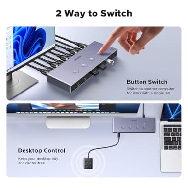 UGREEN 8K@60Hz HDMI KVM Switch 4 Computers with 4 USB 3.0 Ports Aluminum KVM Switches Share One Monitor Keyboard Mouse Hard Drives Printer with 4 HDMI Cables, 4 USB Cables and Desktop Controller - Image 6