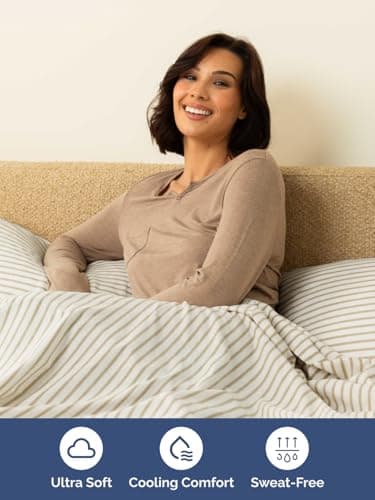 Extra Deep King Sheet Set - 6 Piece Breathable and Cooling Sheets - Hotel Luxury Bed Sheets Set - Easy Fit - Soft, Wrinkle Free and Comfy Sheets Set - Beige Striped Sheet Set with Extra Deep Pockets - Image 5