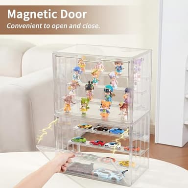 Display Case for Collectibles 4 Layer Updated Adjustable Acrylic Display Case with Magnetic Door Clear Stackable Display Box Hobby Display Cases for Figures, 2 Pack - Image 4