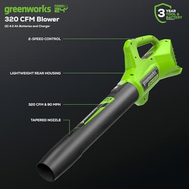 Greenworks 48V (2x24V) 17" Brushless Mower+12" String Trimmer +320CFM Blower,(2) 4.0Ah Batteries and 2A Dual Port Charger - Image 3
