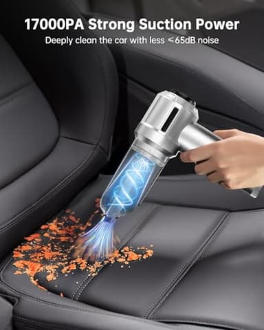 Car Vacuum Portable Cordless, 17000PA Foldable Car Cleaner High Power, 4 in 1 Mini Handheld Vacuum with Air Duster, Type-C Charge, Metal Steel Filter, Portable for Auto/RV/Home Detail Cleaning - Image 2