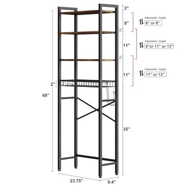 Kalrin Over-The-Toilet Storage Rack, 4-Tier Bathroom Organizer Shelf Over Toilet with Adjustable Shelf and Basket, Freestanding Space Saver Bathroom Shelves Above Toilet for Room (Vintage Brown) - Image 5