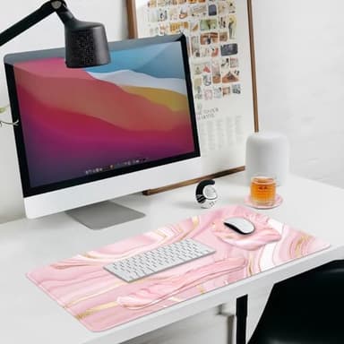 Keyboard Wrist Rest Large Mouse Pad Wrist Support for Computer, 4 in 1 Memory Foam Keyboard Pad Desk Mat Ergonomic Hand Rest Wrist Cushion for Home Office Gaming - Pink Marble - Image 7