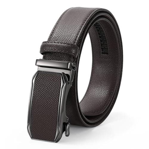 JASGOOD Mens Leather Ratchet Belt Click Slide Automatic Buckle Belt for Pants Dress 1.38inch Width - Image 1