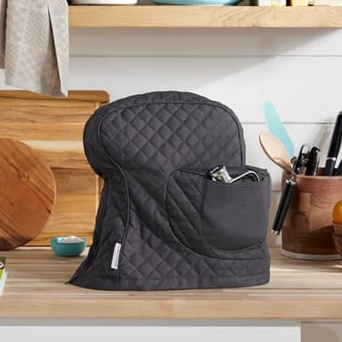 KITCHENAID Fitted Tilt-Head Stand Mixer Cover with Storage Pocket, Quilted 100% Cotton,14.4"x18"x10", Charcoal Grey - Image 2
