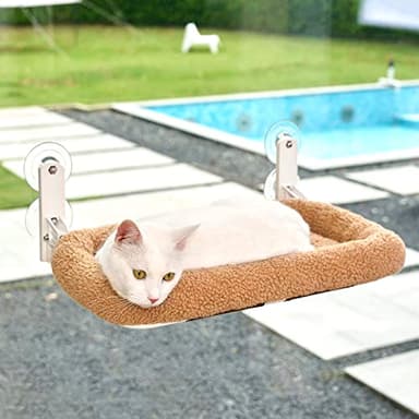 Zakkart Foldable Cat Hammock for Window - Cordless, Machine Washable Bed, Robust Metal Frame & ABS Brackets - Cat Window Perch for Large Cats and Kitten (Brown Bolster Bed, Large) - Image 1