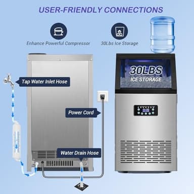 Undercounter Ice Maker Machine 120LBS-250LBS, Stainless Steel Self-Cleaning Commercial Ice Maker with Drain Pump, Quiet Operation for Home Bar & Outdoor Kitchen (125 LBS) - Image 4