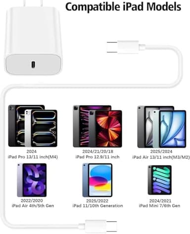 10FT iPad Charger Cord, 20W USB C Fast Charger with Long Charging Cable for iPad Pro 13/12.9/11 inch, iPad 10th Generation, iPad A16 11th Generation, iPad Air 13/11 inch/5th/4th, iPad mini 6/7th - Image 4