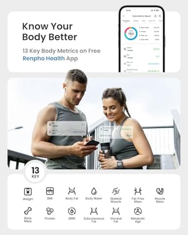 RENPHO Scale for Body Weight, Smart Scale with BMI, Body Fat, Muscle Mass, Bluetooth, 13 Metrics with Large VA Display, Support App Connection, Black, Elis 2X - Image 4