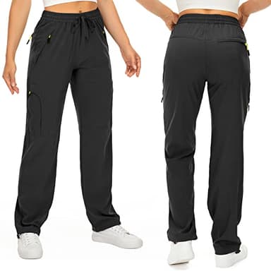 Women's Hiking Cargo Pants Quick Dry UPF50+ Outdoor Pants for Women Fishing Safari Travel Stretchy Pants with Pockets,6608,Black,S - Image 2