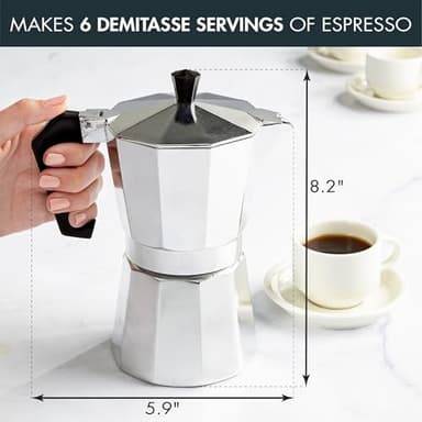 Primula Classic Stovetop Espresso and Coffee Maker, Moka Pot for Italian and Cuban Café Brewing, Greca Coffee Maker, Cafeteras, 6 Espresso Cups, Silver - Image 4