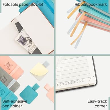 POPRUN Pocket Planner 2025-2026 (Purse Size 4'' x 6.25'') Academic Small Calendar (July 2025 - June 2026) with Hourly Time Slots, 100GSM Thick Papers, Leather Soft Cover - Pink - Image 6