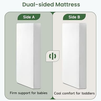 Rengue Crib Mattress, Pack and Play Mattress Pad, Dual-Sided Baby and Toddler Mattress with Memory Foam and Removable Cover, Fits Standard Size Cribs and Toddler Bed, 52" x 28" - Image 5