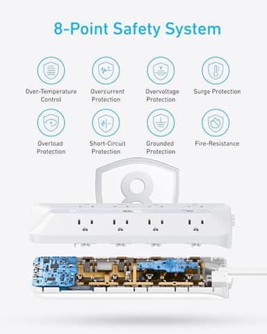 Anker Flat Plug Power Strip, 12-in-1 USB-C Power Strip with 8 AC, 2 USB-C, and 2 USB-A Ports, 5 feet Extension Cord, Slim Desk Charging Station, 900J Surge Protection, 35W Max for Home, Office, Dorm - Image 6
