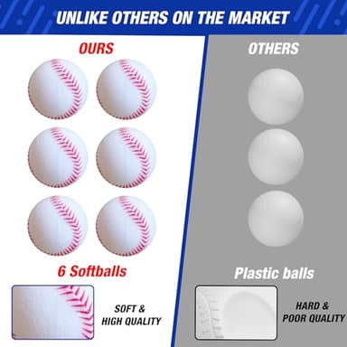 HYES 3-in-1 Baseball Set for Kids 3-5 - Tee Ball Stand, Hanging Tee, Ball Launcher and 6 Softballs - Adjustable Height, Indoor/Outdoor Sport Gifts for Boys Girls, Blue - Image 3